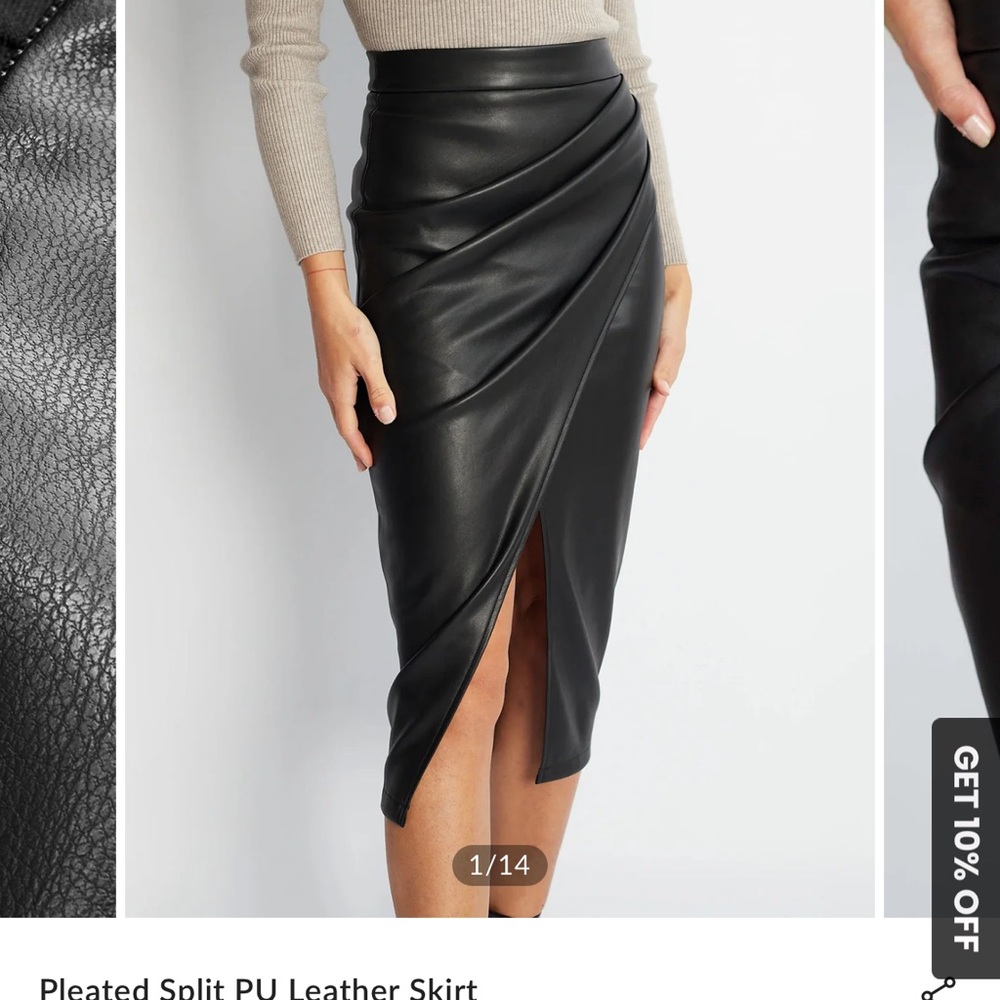 Black Midi Pencil Skirt with Pleated Slit